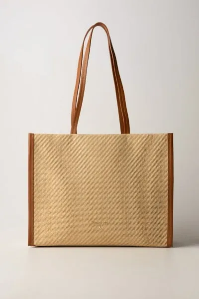 Shopper bag intrecciata Natural/Cuoio