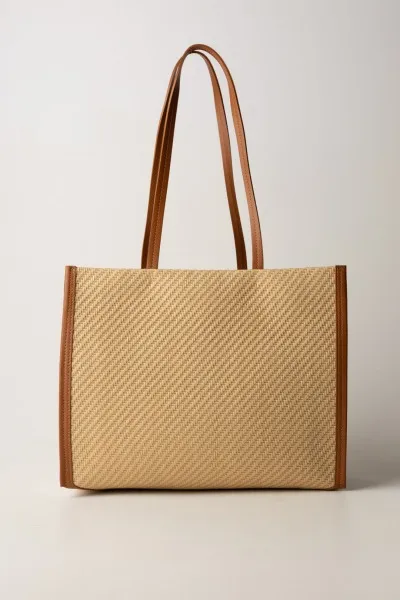 Shopper bag intrecciata Natural/Cuoio