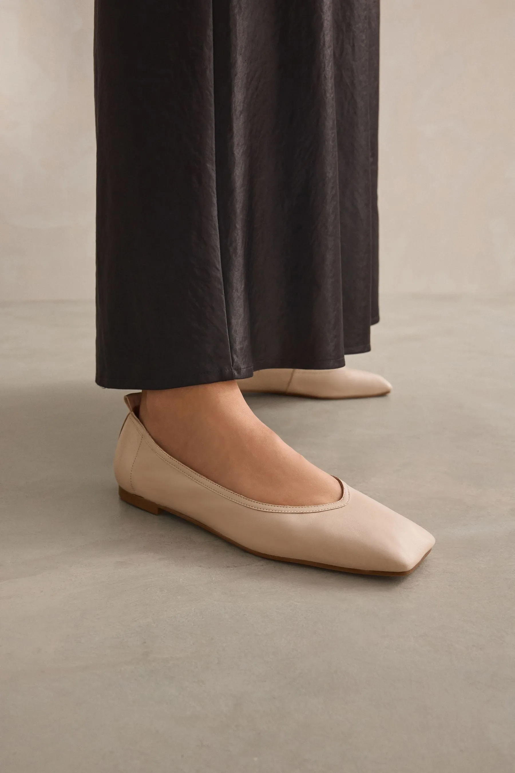 Signature - Ballerine in pelle con punta squadrata
