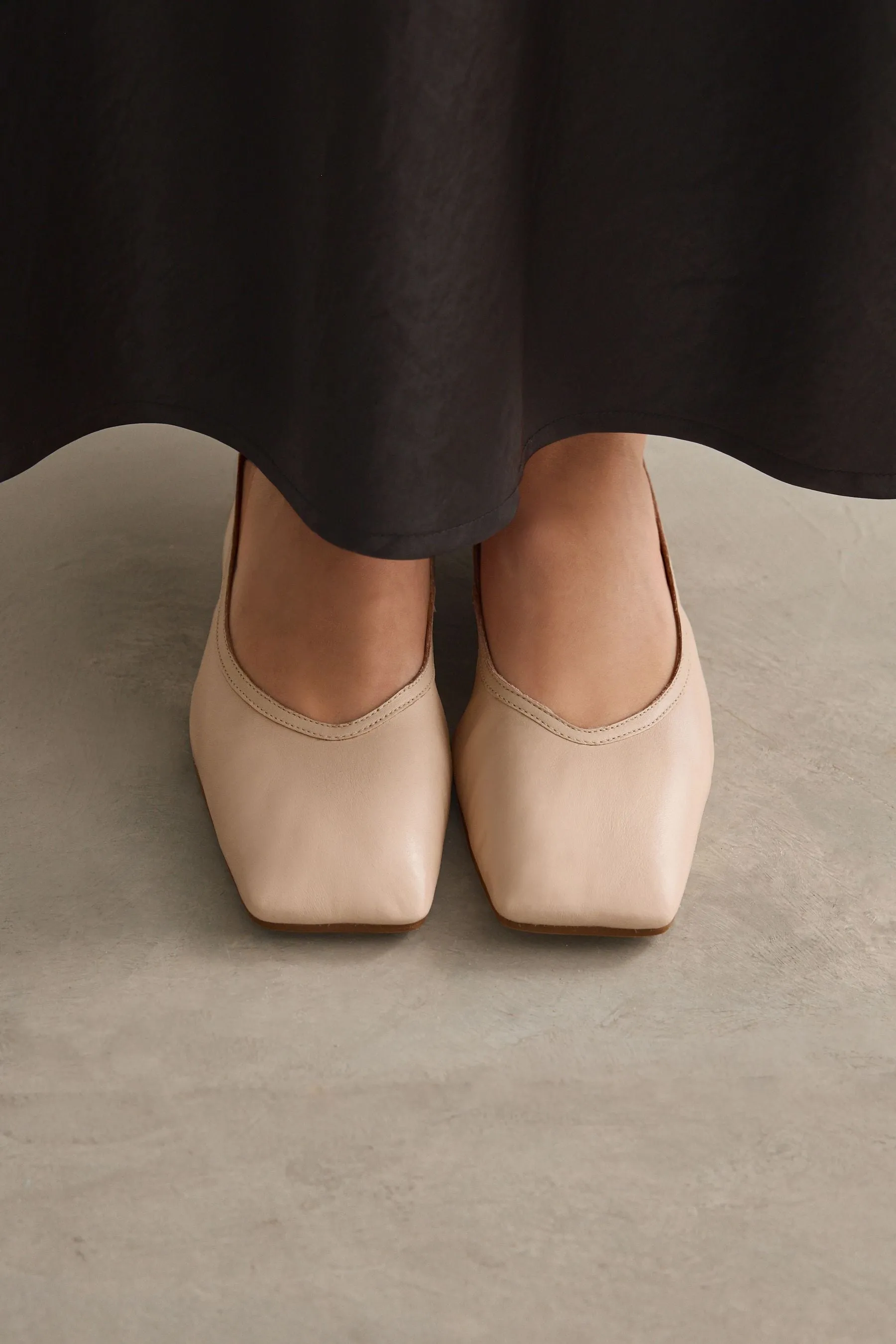 Signature - Ballerine in pelle con punta squadrata