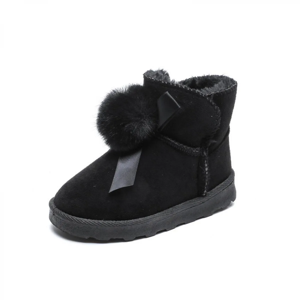Simpatiche scarpe da principessa Ragazze con palla di pelo Scarpe da bambina in pelliccia Stivali da bambina caldi Nastri Pompon