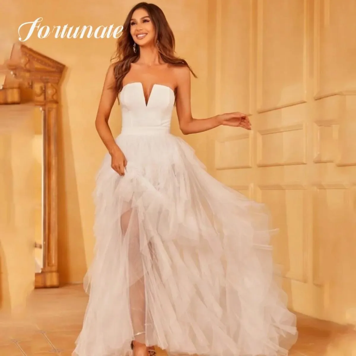 Squisito abito Quinceanera avorio A Line senza spalline in tulle Cocktail Party Abiti da festa da sera per donna 2023 Custom Mad