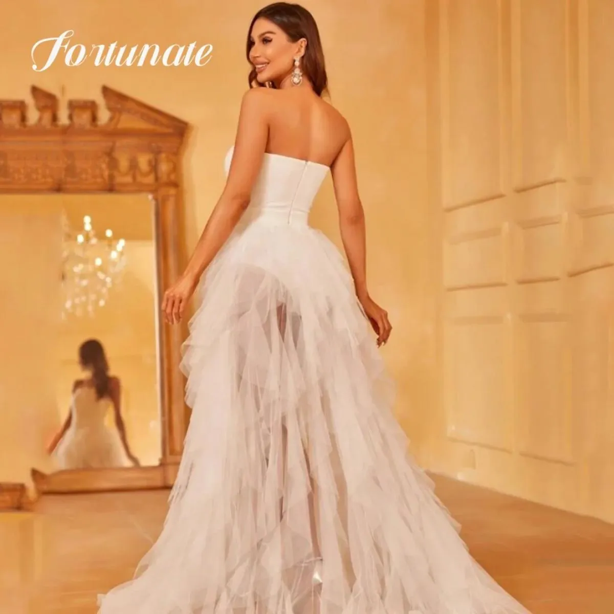 Squisito abito Quinceanera avorio A Line senza spalline in tulle Cocktail Party Abiti da festa da sera per donna 2023 Custom Mad