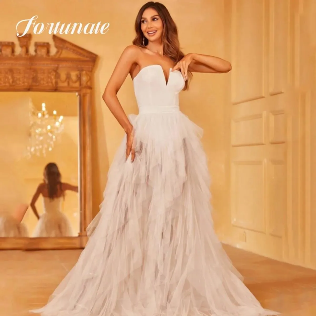 Squisito abito Quinceanera avorio A Line senza spalline in tulle Cocktail Party Abiti da festa da sera per donna 2023 Custom Mad