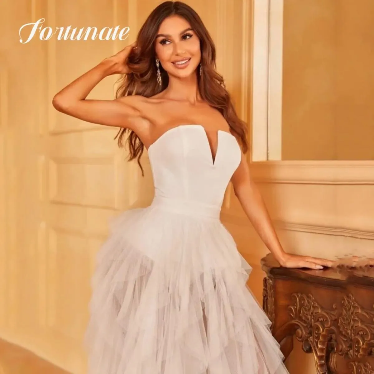 Squisito abito Quinceanera avorio A Line senza spalline in tulle Cocktail Party Abiti da festa da sera per donna 2023 Custom Mad