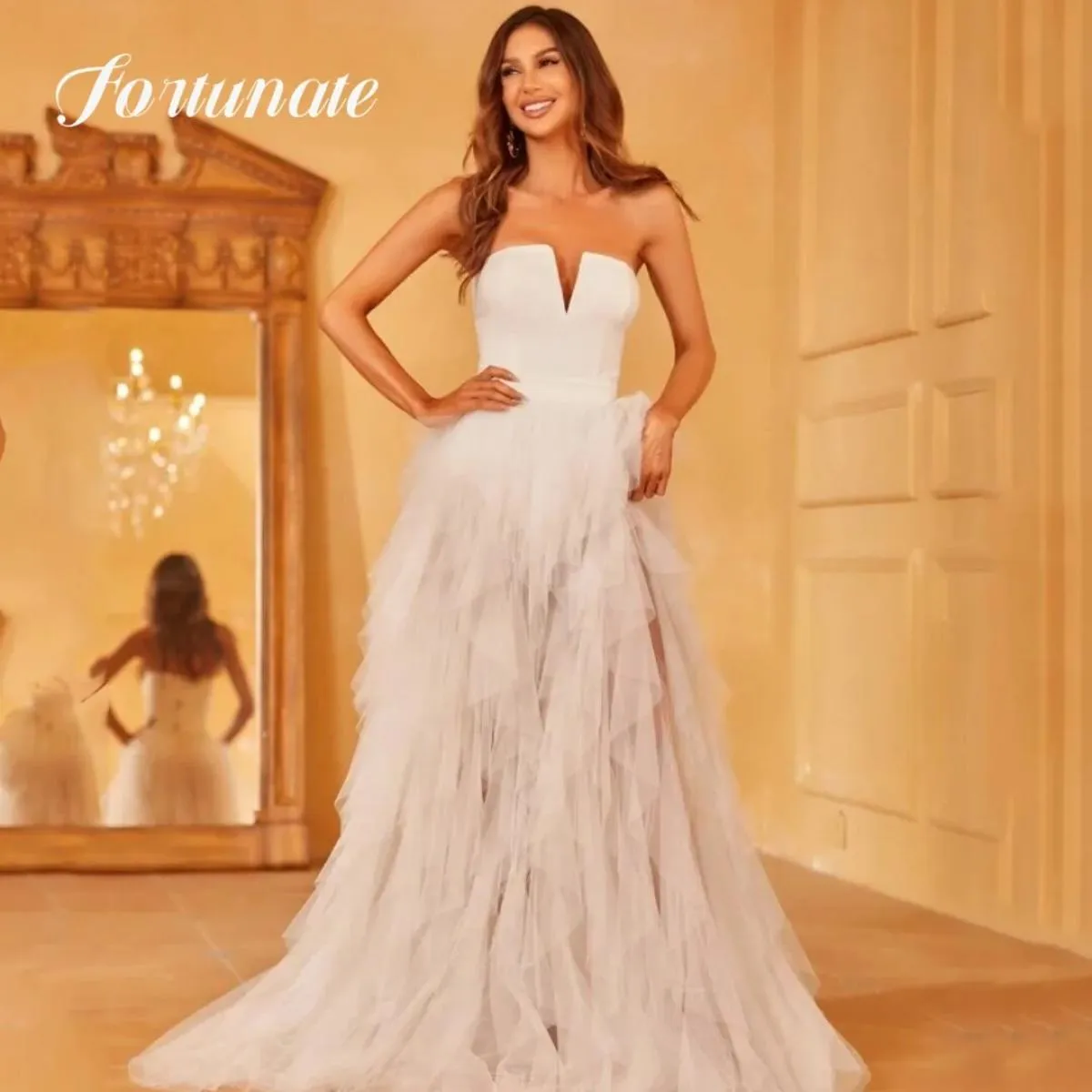 Squisito abito Quinceanera avorio A Line senza spalline in tulle Cocktail Party Abiti da festa da sera per donna 2023 Custom Mad