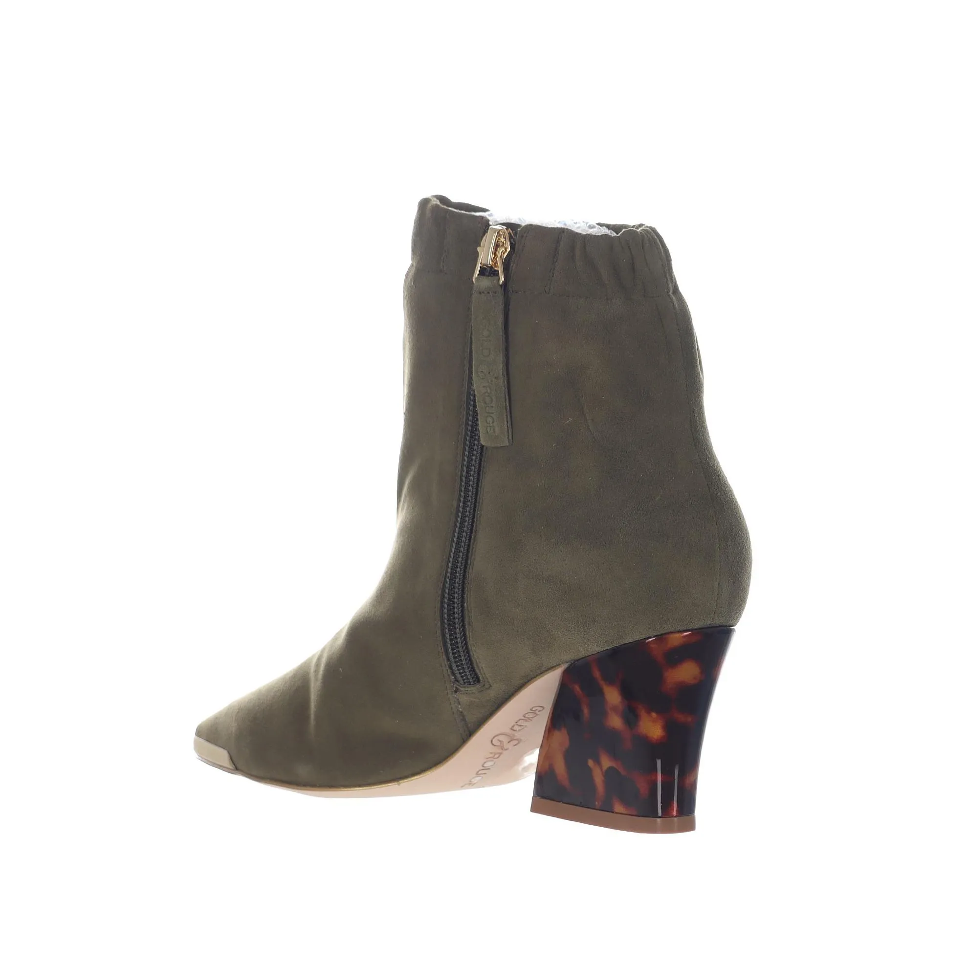 Stivaletto in camoscio con tacco tartarugato
