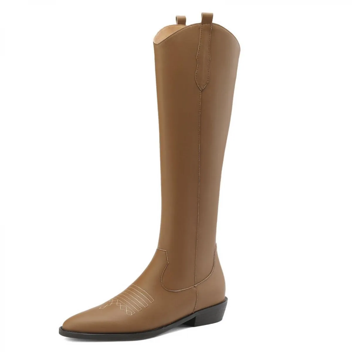 Stivali alti al ginocchio da donna in vera pelle Sweing Moda popolare concisa autunno inverno scarpe a punta con tacco basso spe