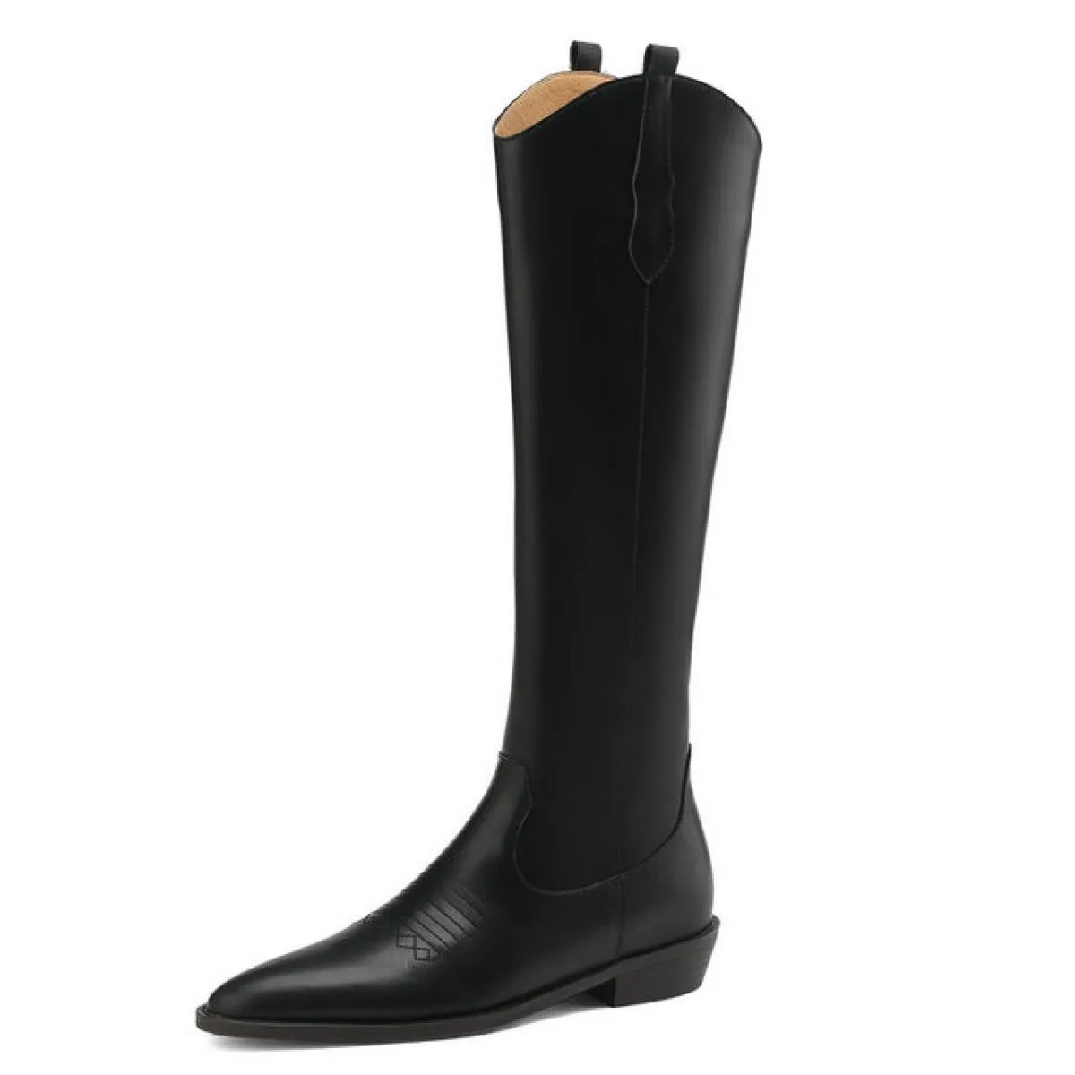 Stivali alti al ginocchio da donna in vera pelle Sweing Moda popolare concisa autunno inverno scarpe a punta con tacco basso spe