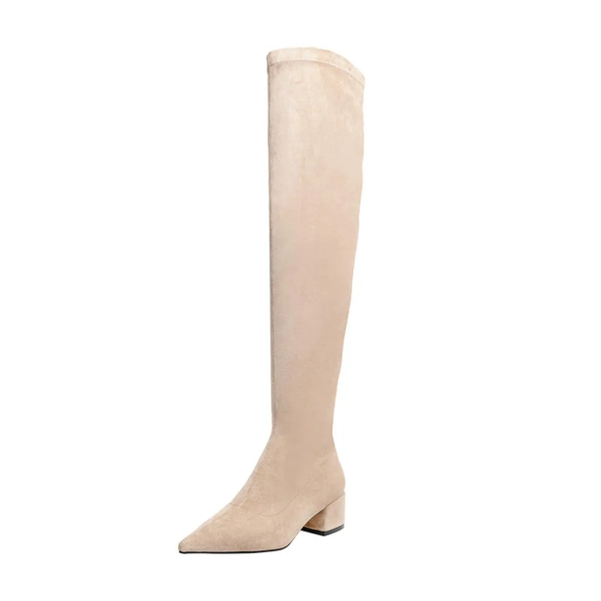 Stivali sopra il ginocchio da donna di design di marca Nuovi stivali a punta con tacco spesso Scarpe in pelle scamosciata di muc