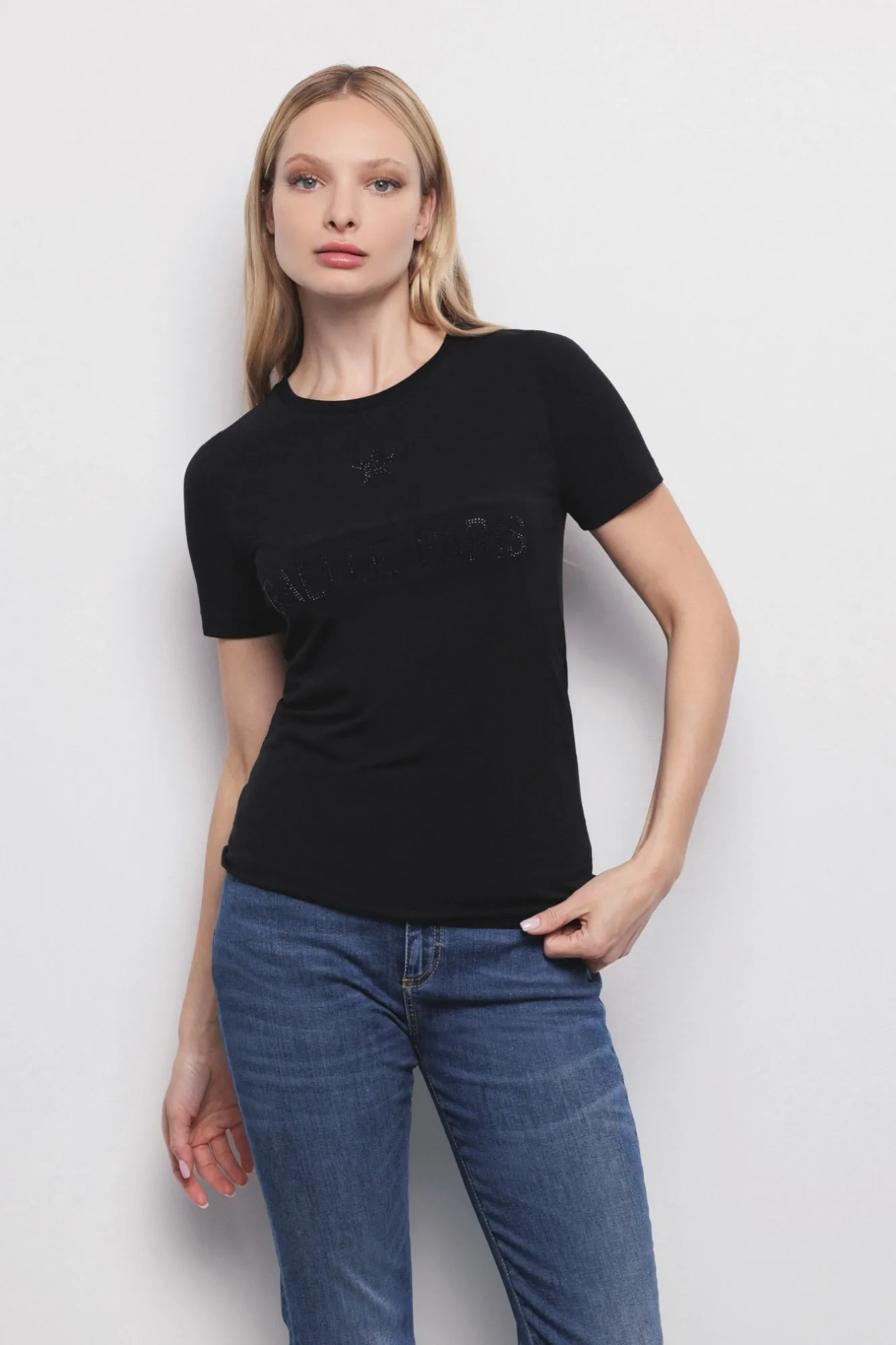 T-Shirt Mezza Manica In Jersey Nero - Gaëlle Paris