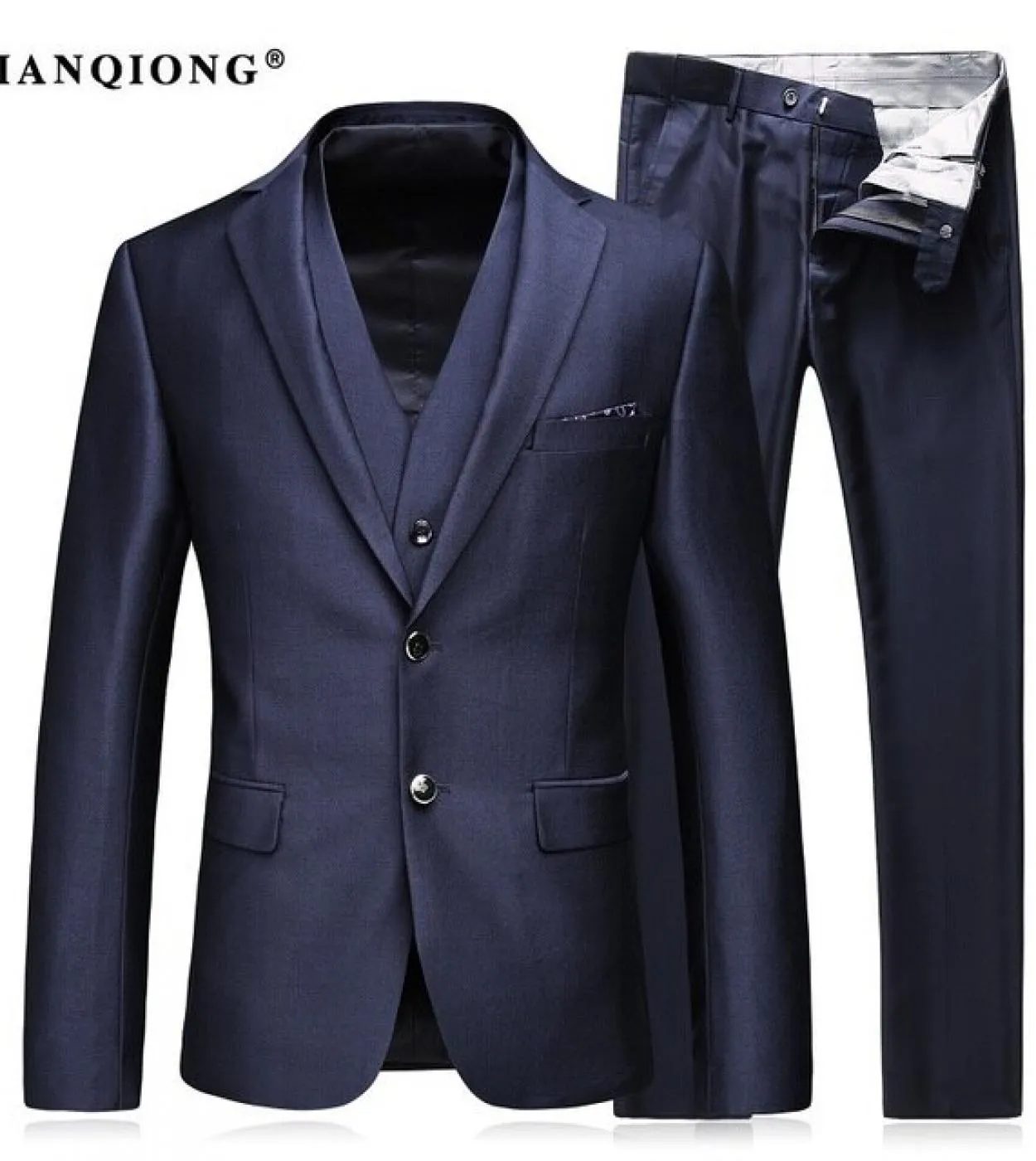 Tian Qiong Abito da sposa da uomo in lana blu di alta qualità di nuovo arrivo, abito casual da uomo daffari 3 pettorali giacch