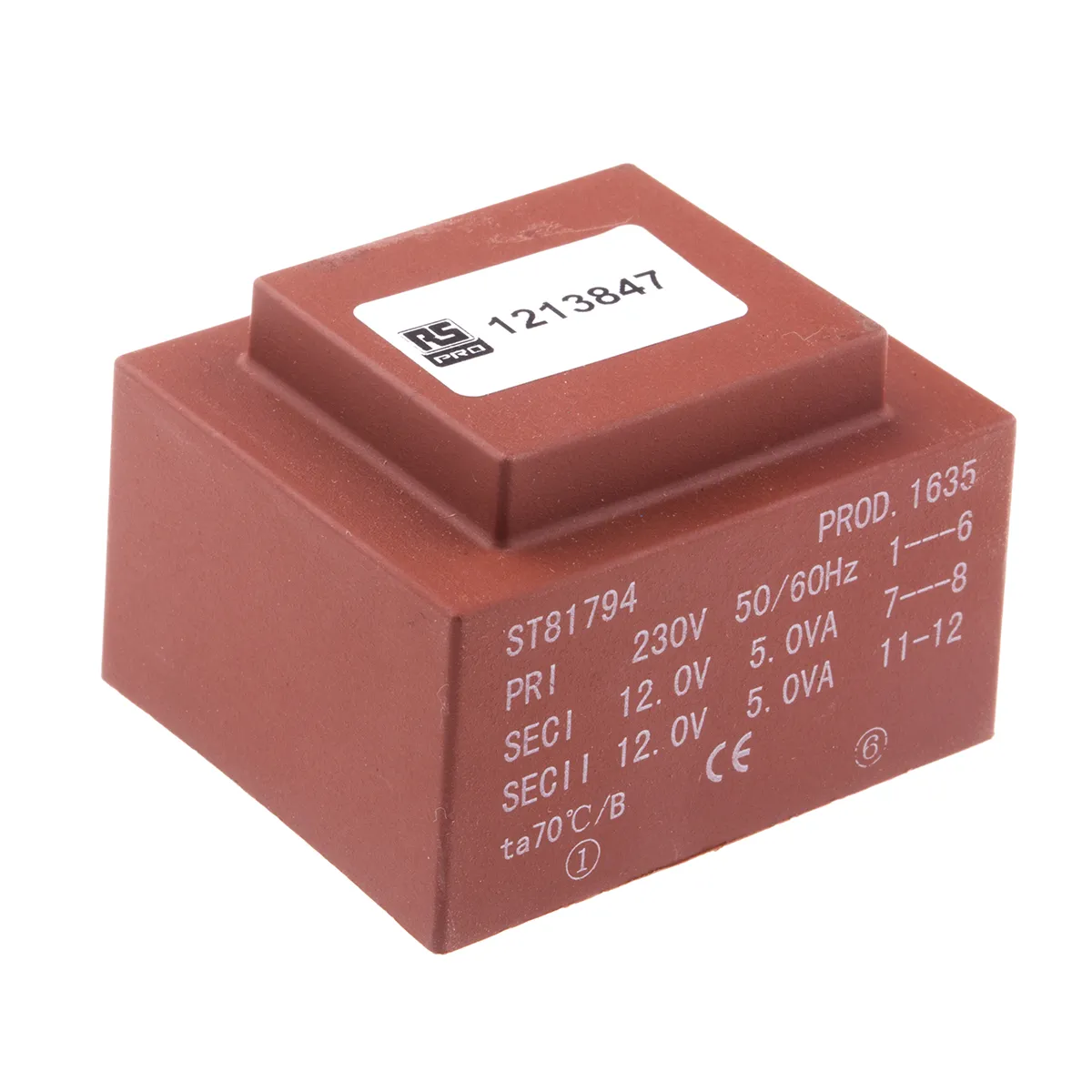Trasformatore per PCB RS PRO, 10VA, primario 230V ca, secondario 2 x 12V ca, 2 uscite