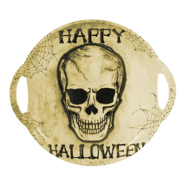 Vassoio Teschio e Corvo con manici Happy Halloween 30 cm