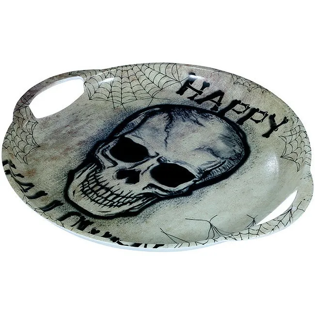 Vassoio Teschio e Corvo con manici Happy Halloween 30 cm