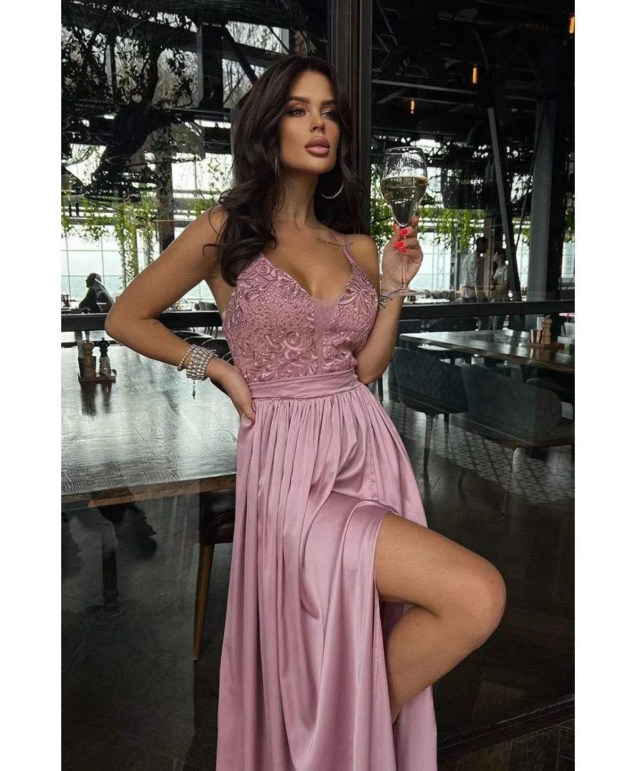 Vestito da cerimonia, rosa cipria - Con spacco