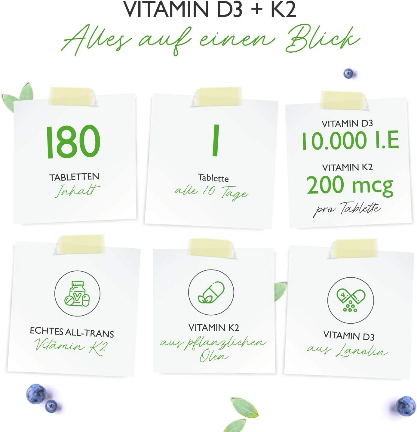 Vit4ever Vitamina D3 10.000 UI + Vitamina K2 200 mcg Menachinone MK7 Depot 180 Compresse 100% All-Trans (K2VITAL di Kappa) Testa