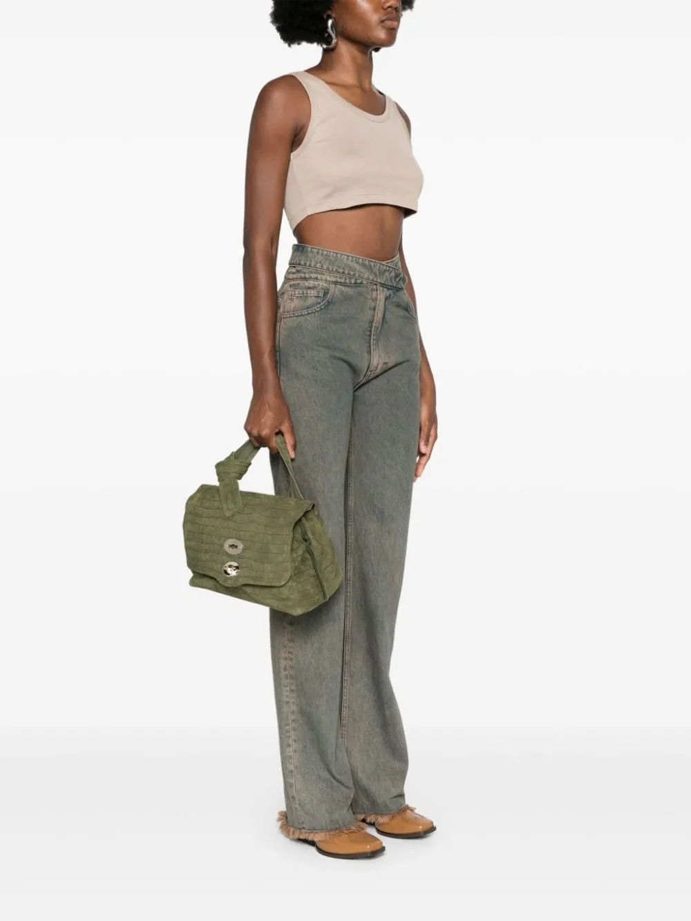Zanellato Borsa Verde Donna Postina Jones Caiman Small